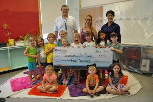 Bruce Power donated $5,000 to the Southampton Art School for its summer program. Susan Seitz, middle, Art Instructor at the school, and some of her enthusiastic young artists received the donation from Drew Henkel and Christine John, of Bruce Power’s Community Relations department.